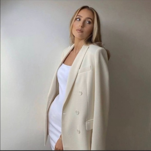 Pre Loved ZARA Double Breasted Blazer Cream SMALL - Picture 4 of 9